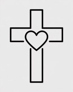 blood heart cross white and black clipart 10