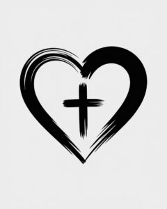 blood heart cross white and black clipart 3