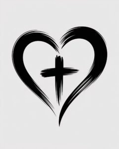blood heart cross white and black clipart 4