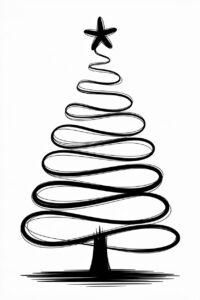 christmas tree black and white clipart 10