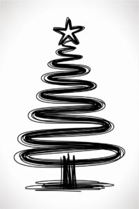 christmas tree black and white clipart 11