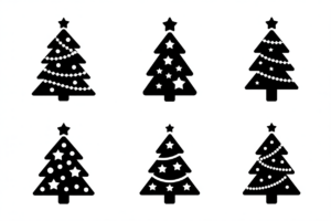christmas tree black and white clipart 12