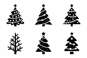 christmas tree black and white clipart 3
