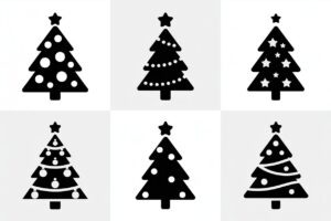 christmas tree black and white clipart 4