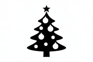 christmas tree black and white clipart 5