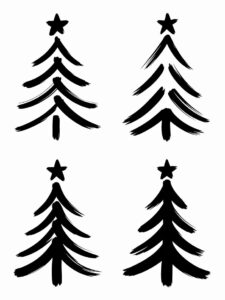 christmas tree black and white clipart 9
