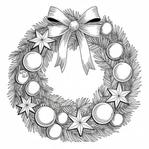 christmas wreath clipart black and white 1