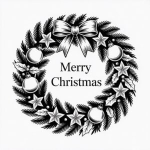 christmas wreath clipart black and white 12