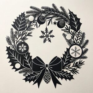 christmas wreath clipart black and white 15