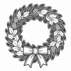 christmas wreath clipart black and white 4