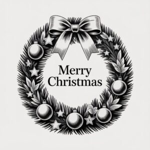 christmas wreath clipart black and white 9