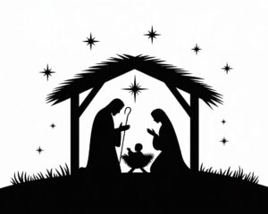 free religious christmas clipart black and white 12