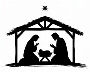 free religious christmas clipart black and white 2